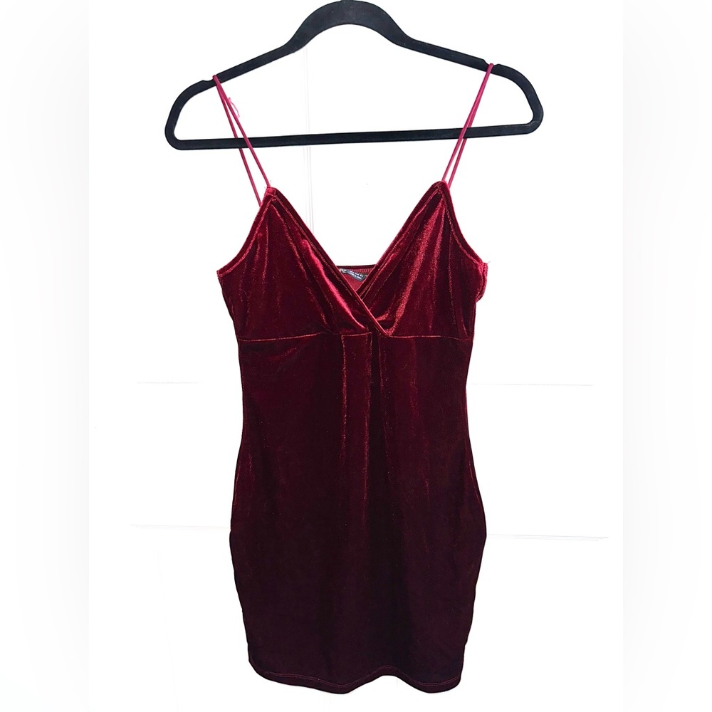 Red velvet mini dress